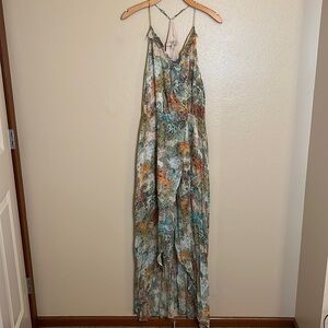 Lavender Brown Halter Paisley Floral Maxi Dress